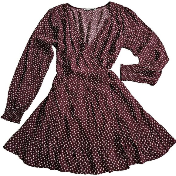 Abercrombie & Fitch Dresses & Skirts - Abercrombie & Fitch Wrap Dress Women PL Wine Beige Mini Lined Ties Dainty Floral